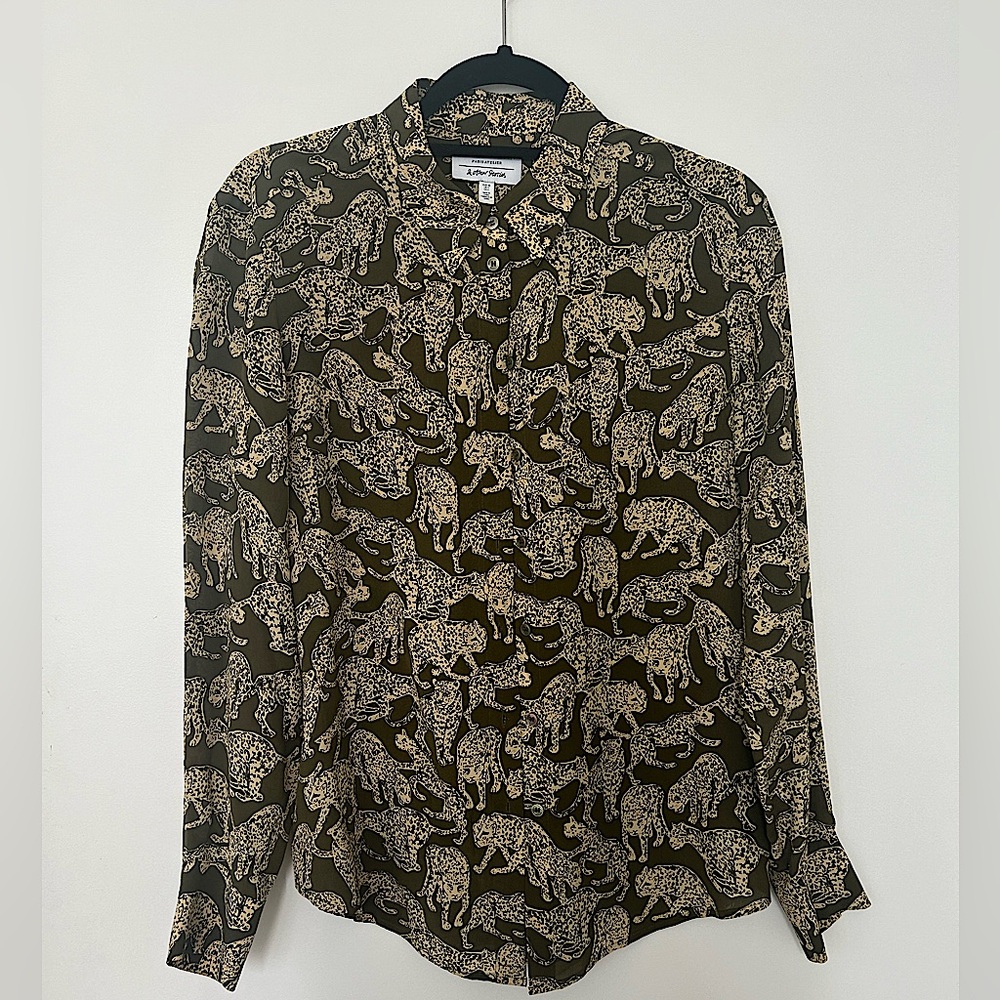 & Other Stories Olive Green Patterned Button Up